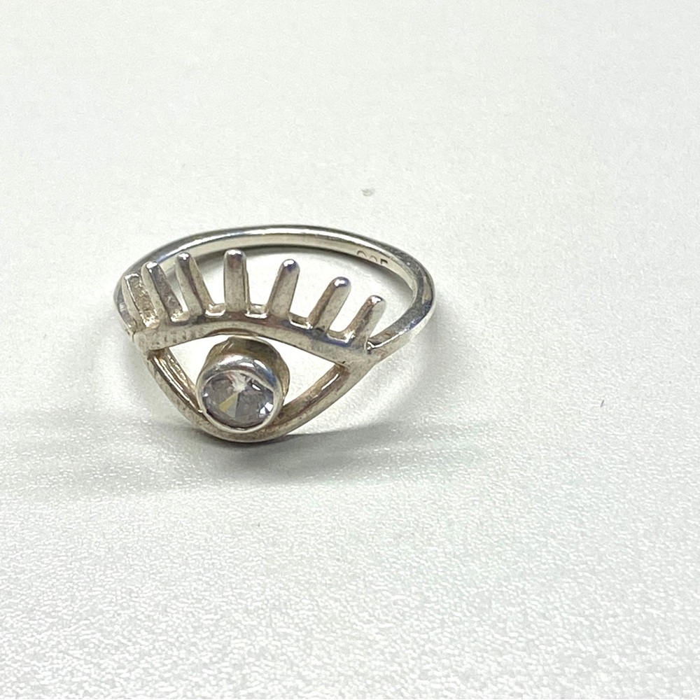 Vintage EVIL EYE ring sterling silver Egyptian symbol quartz gemstone 5.5 gift - Picture 2 of 5